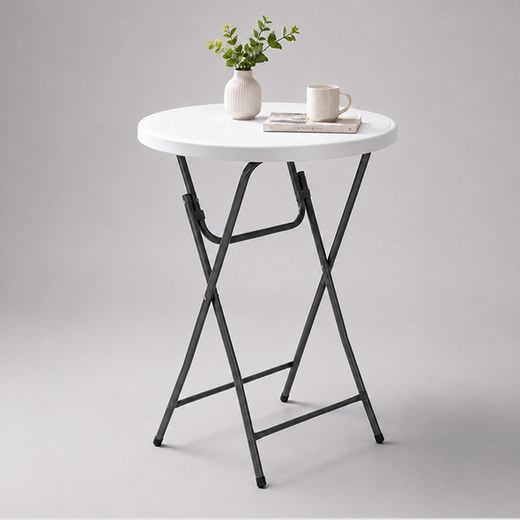 White round cocktail folding table with vase and cup